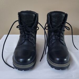 Black Leather Lace-Up Boots Men's
